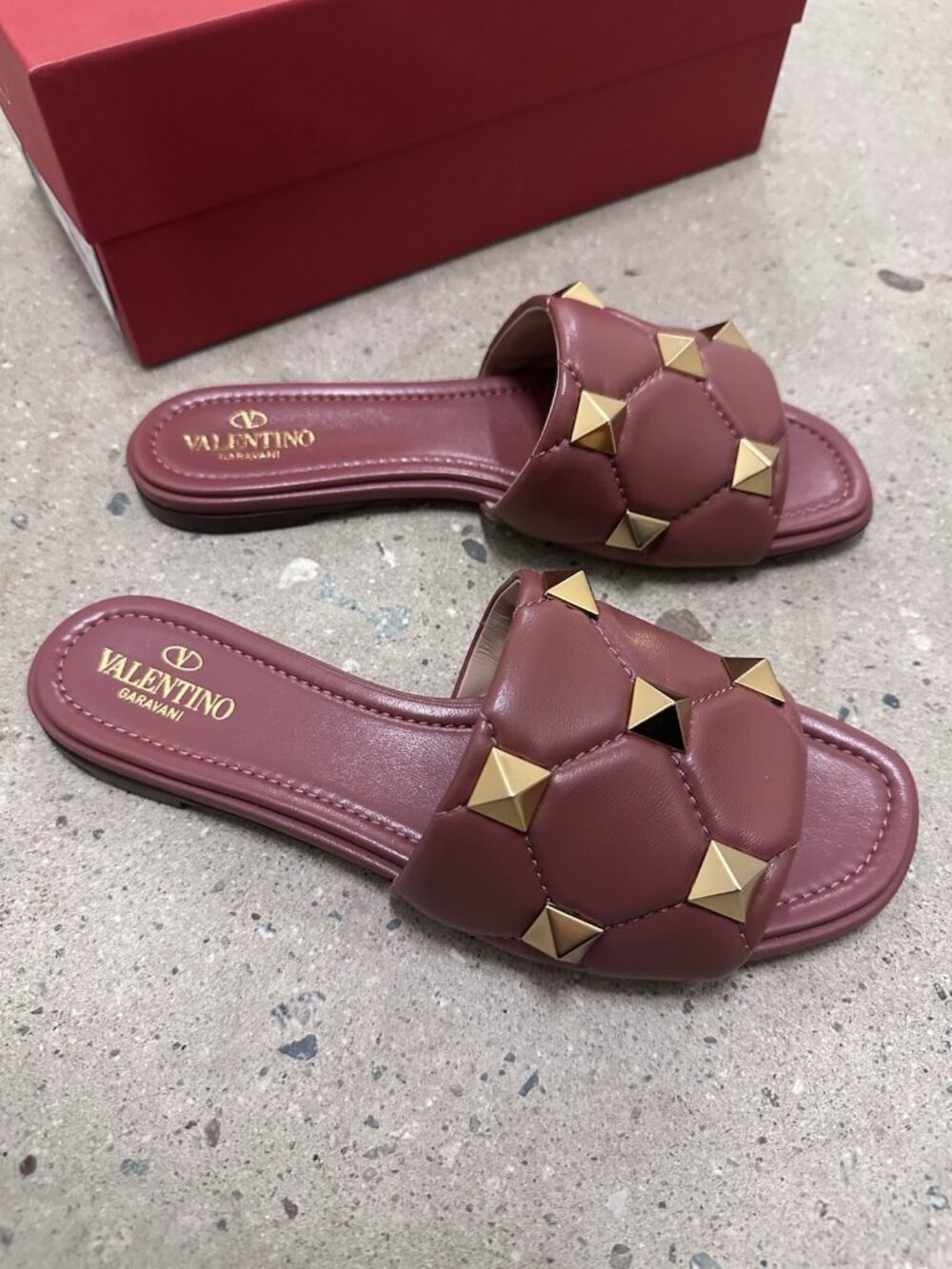 Valentino Garavani Roman Stud Flat Slides Ginger
